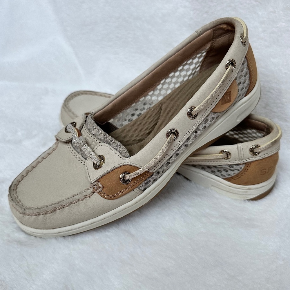 Sperry Women’s Size 6 Angelfish Boat Shoe Cream/gold Leather
